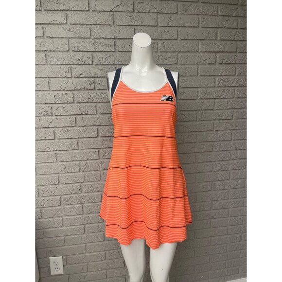 New Balance Women Orange Striped Athletic Dress / Tennis Halter Dress Size S - Picture 1 of 8